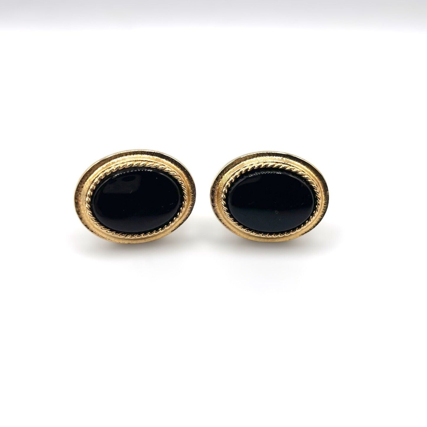 Avon Black Onyx & Gold Tone Oval Cufflinks