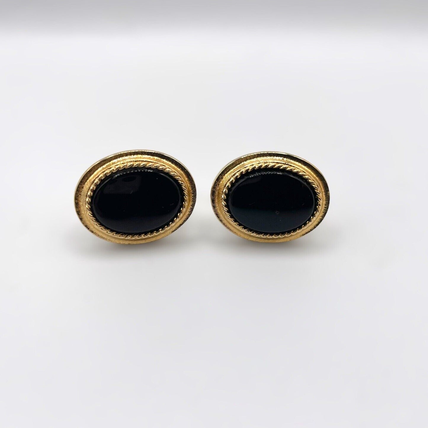 Avon Black Onyx & Gold Tone Oval Cufflinks