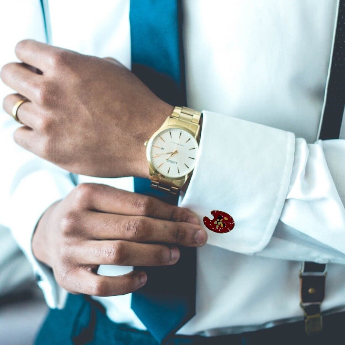 Artist's Paint Palette Gold Tone Enamel Cufflinks