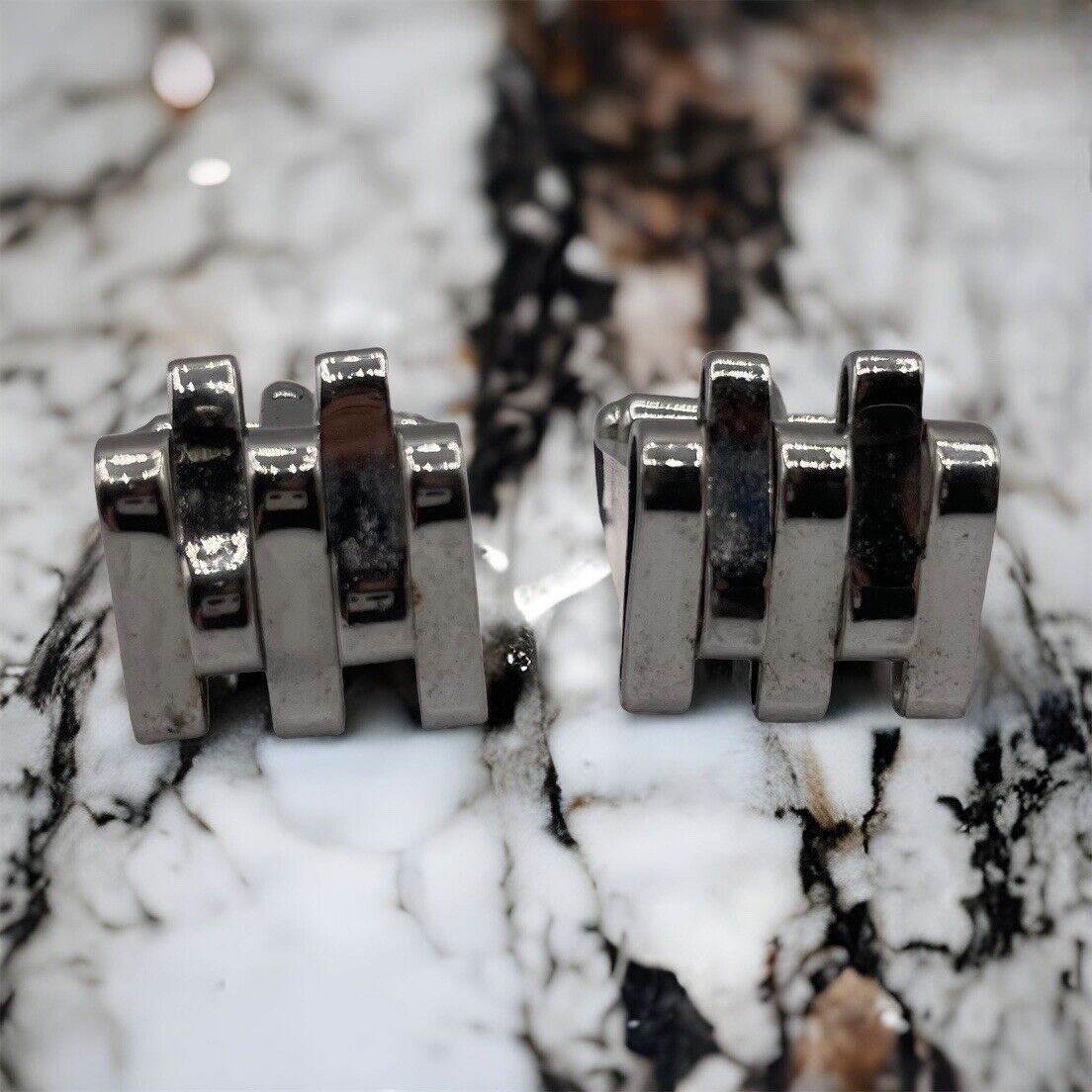 Vintage Cuff Links Square Geometric Design Silver Tone Bullet Back