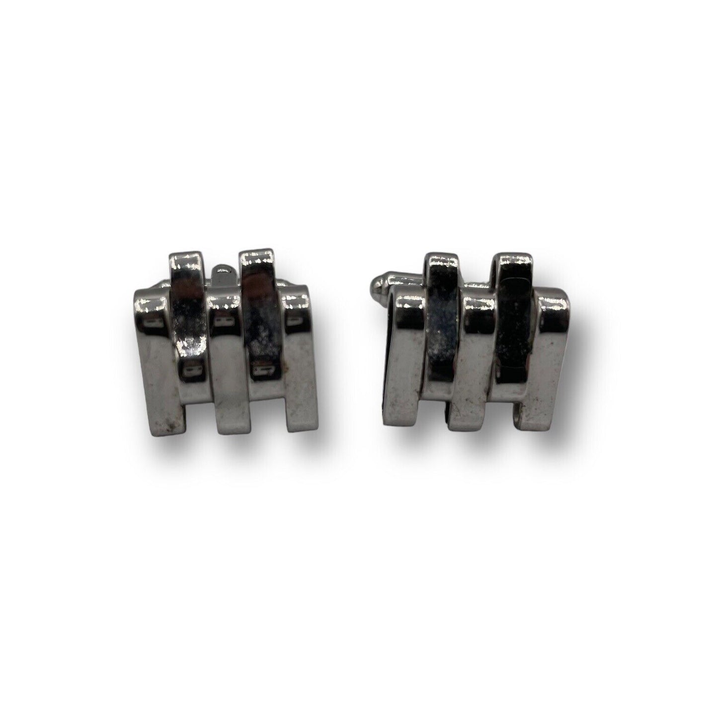 Vintage Cuff Links Square Geometric Design Silver Tone Bullet Back