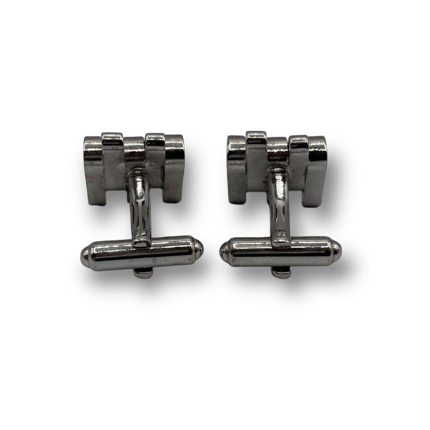 Vintage Cuff Links Square Geometric Design Silver Tone Bullet Back