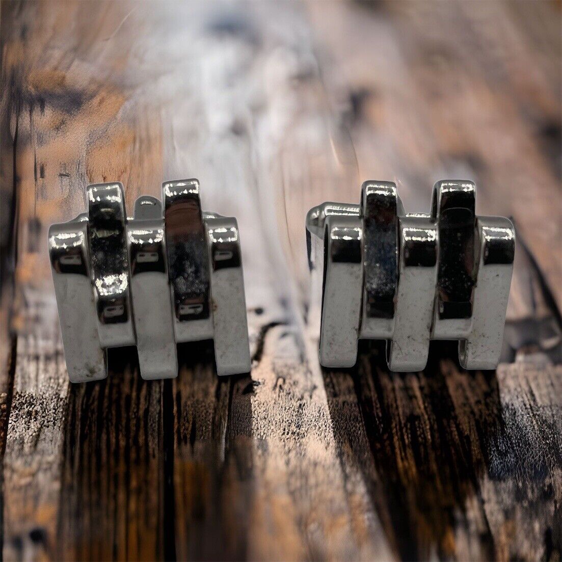 Vintage Cuff Links Square Geometric Design Silver Tone Bullet Back