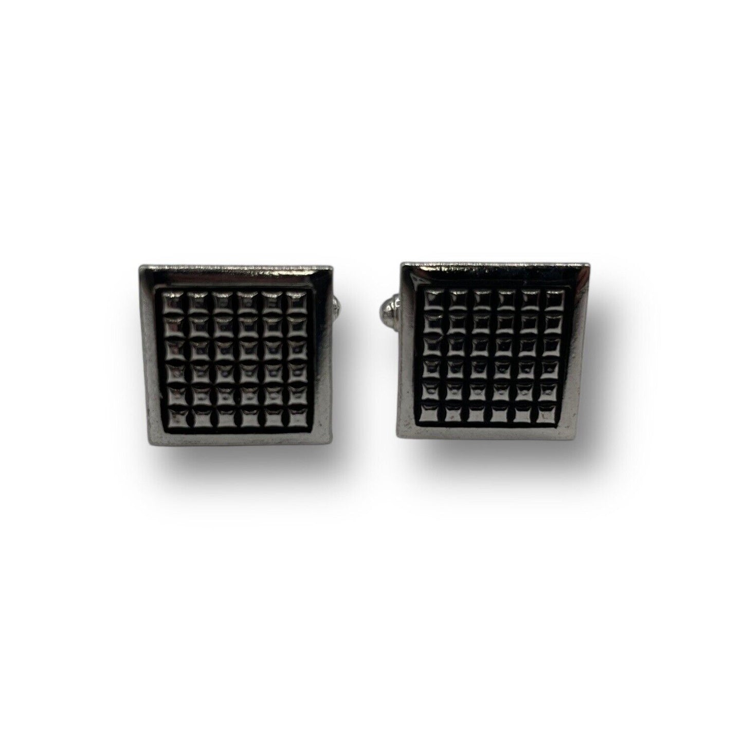 Vintage Cuff Links Square Textured Design Silver Tone Bullet Back