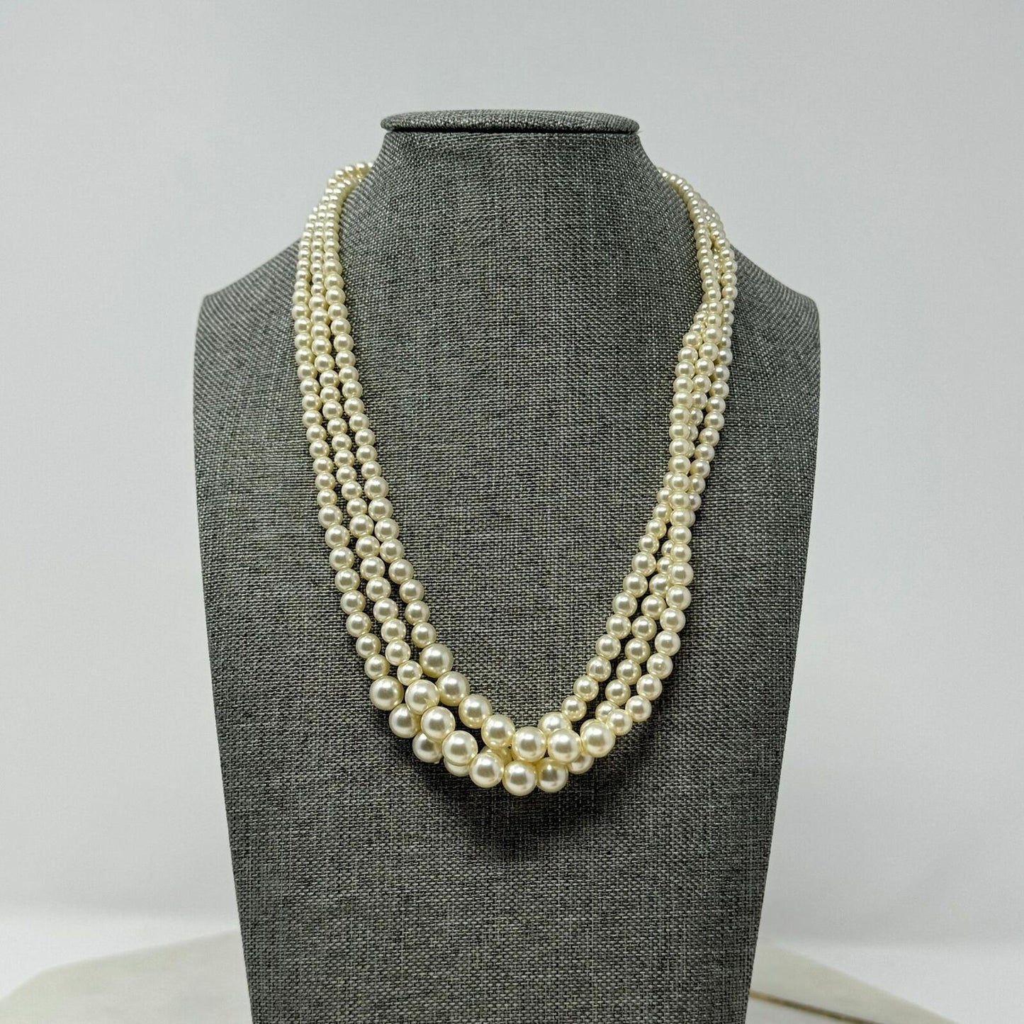 Vintage Multi-Layer Ivory Pearl Statement Necklace Elegant Classy Design 16”