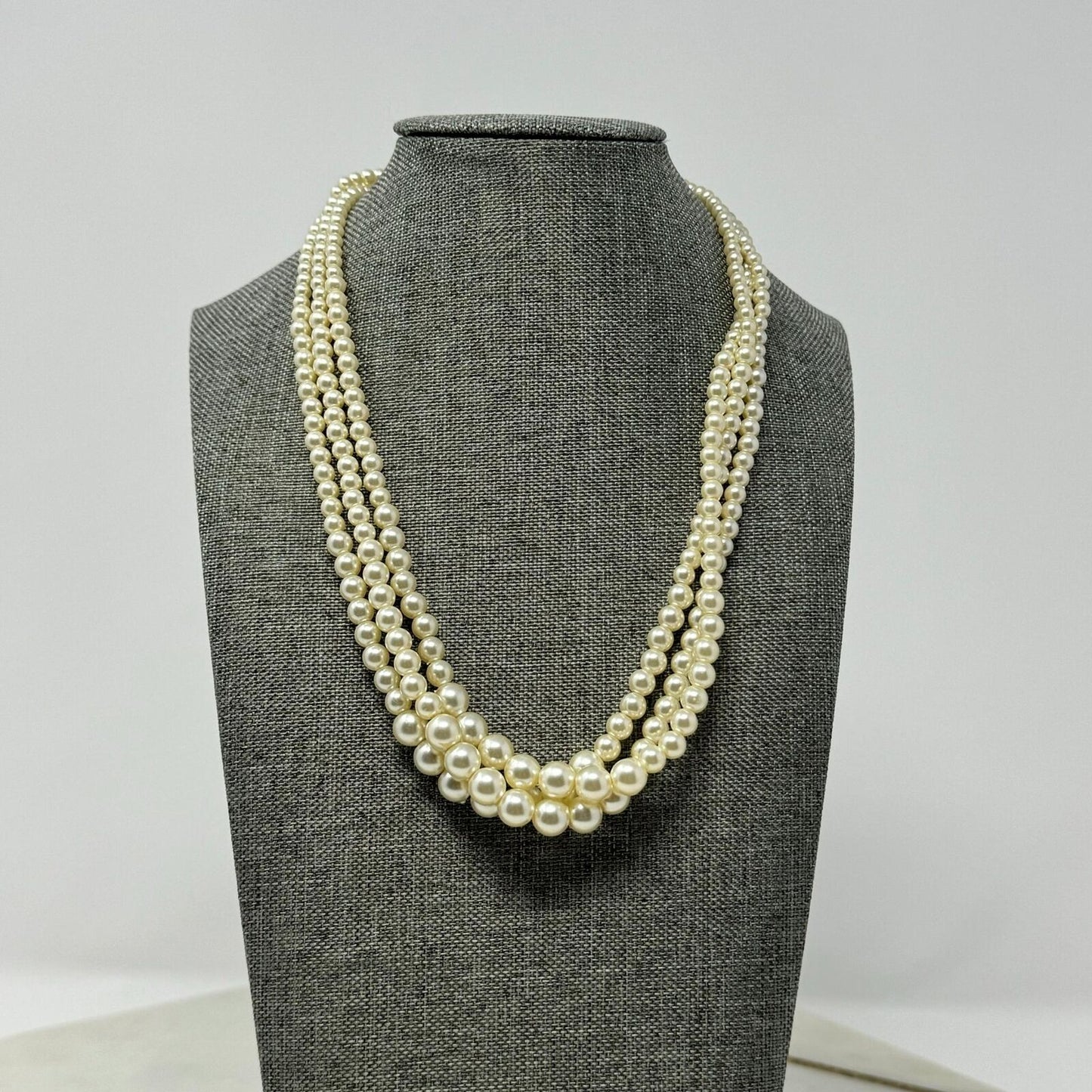 Vintage Multi-Layer Ivory Pearl Statement Necklace Elegant Classy Design 16”