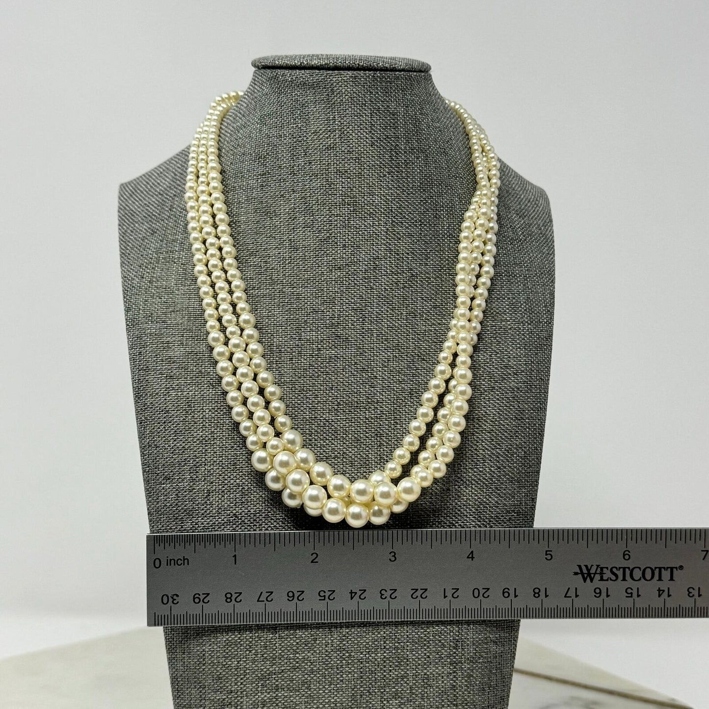 Vintage Multi-Layer Ivory Pearl Statement Necklace Elegant Classy Design 16”