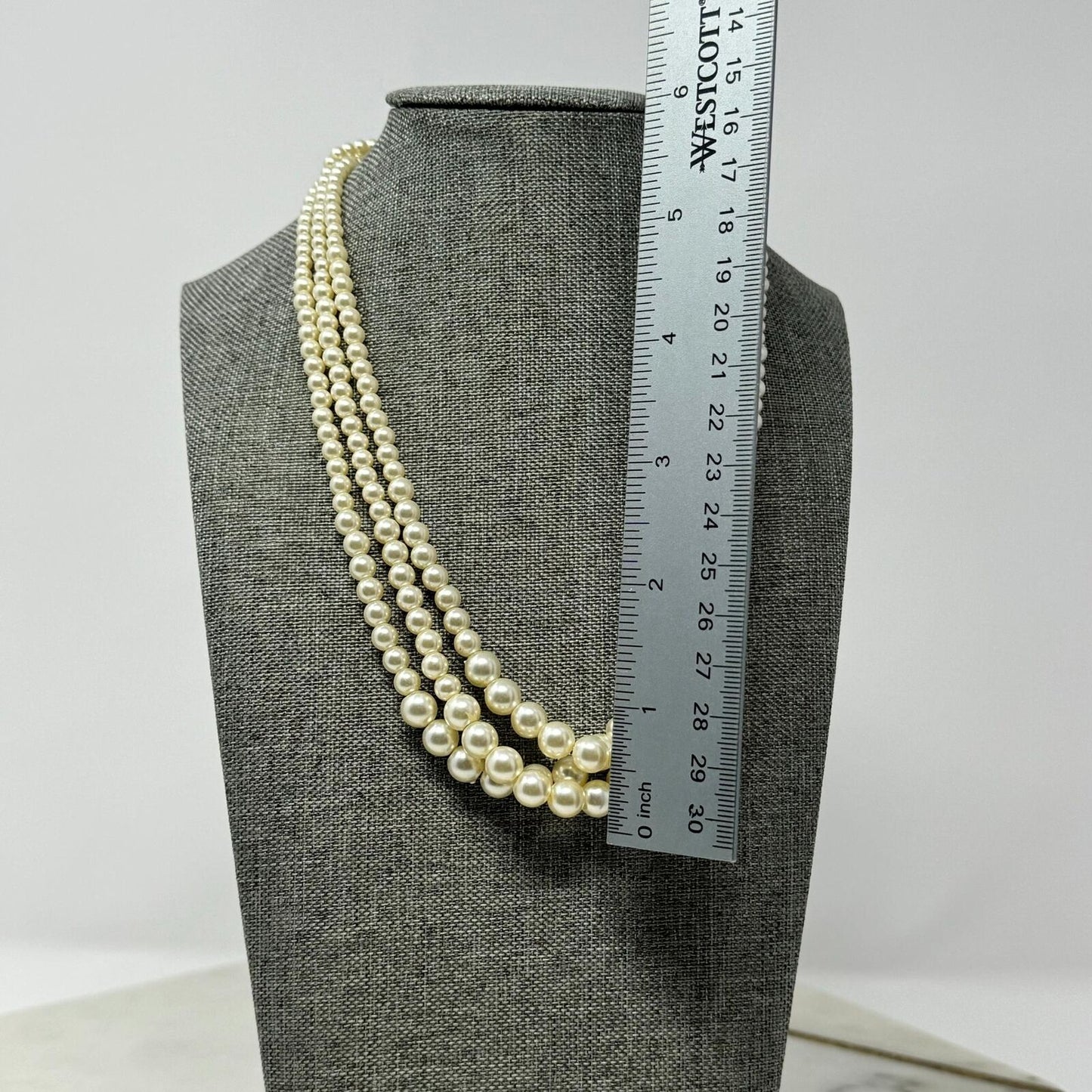 Vintage Multi-Layer Ivory Pearl Statement Necklace Elegant Classy Design 16”