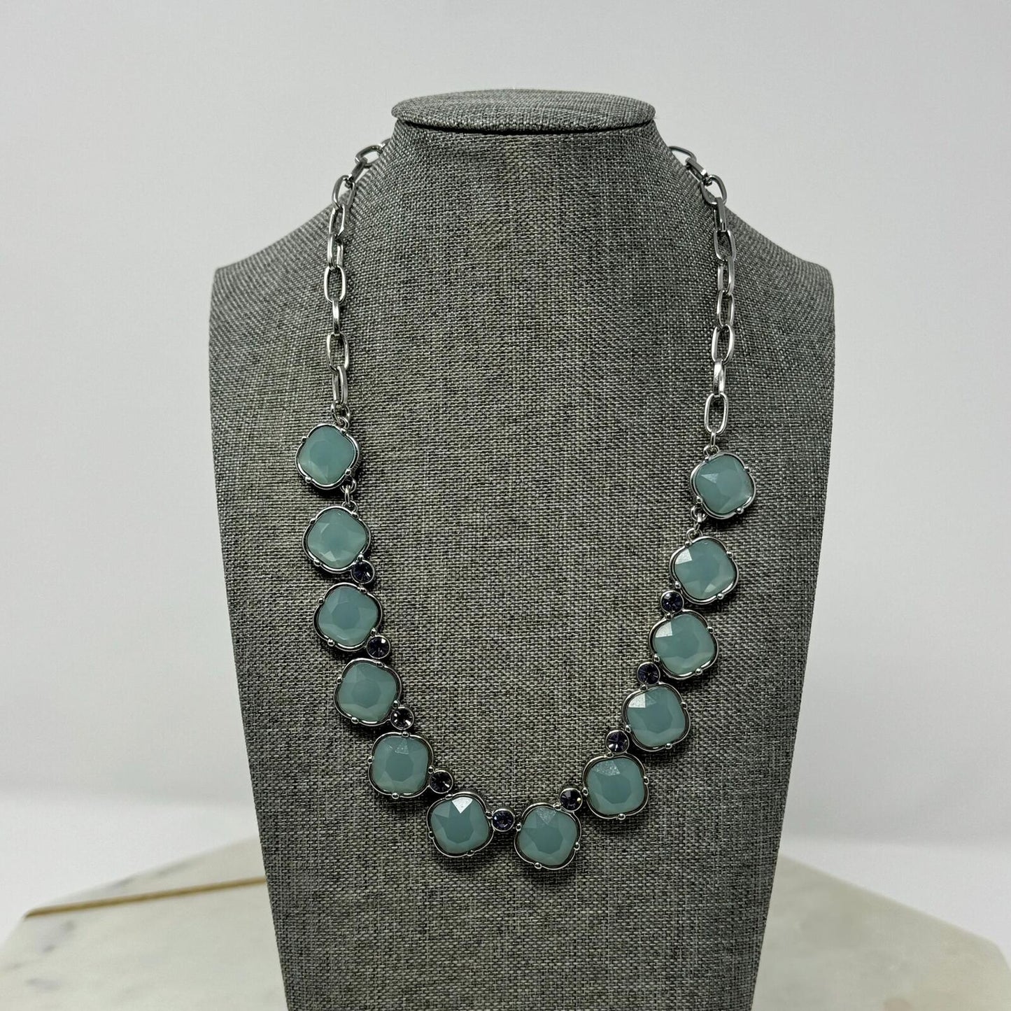 Lia Sophia Necklace Stormy Blue Rhinestone Bib Accent Necklace Faceted Elegant 18”