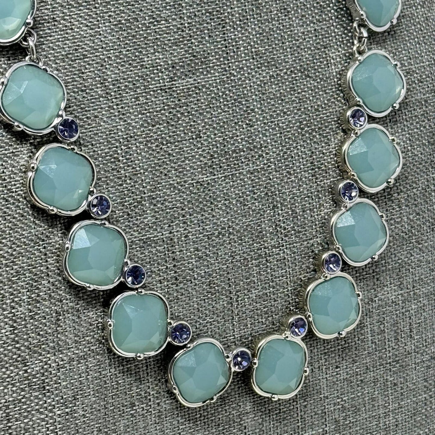 Lia Sophia Necklace Stormy Blue Rhinestone Bib Accent Necklace Faceted Elegant 18”