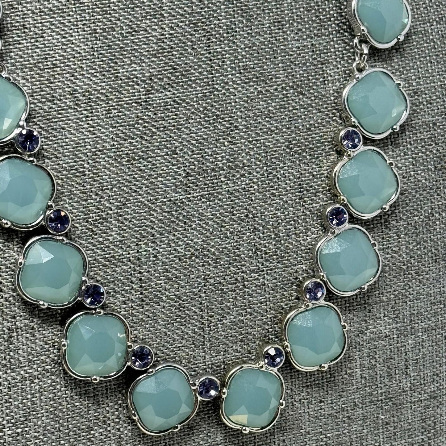 Lia Sophia Necklace Stormy Blue Rhinestone Bib Accent Necklace Faceted Elegant 18”