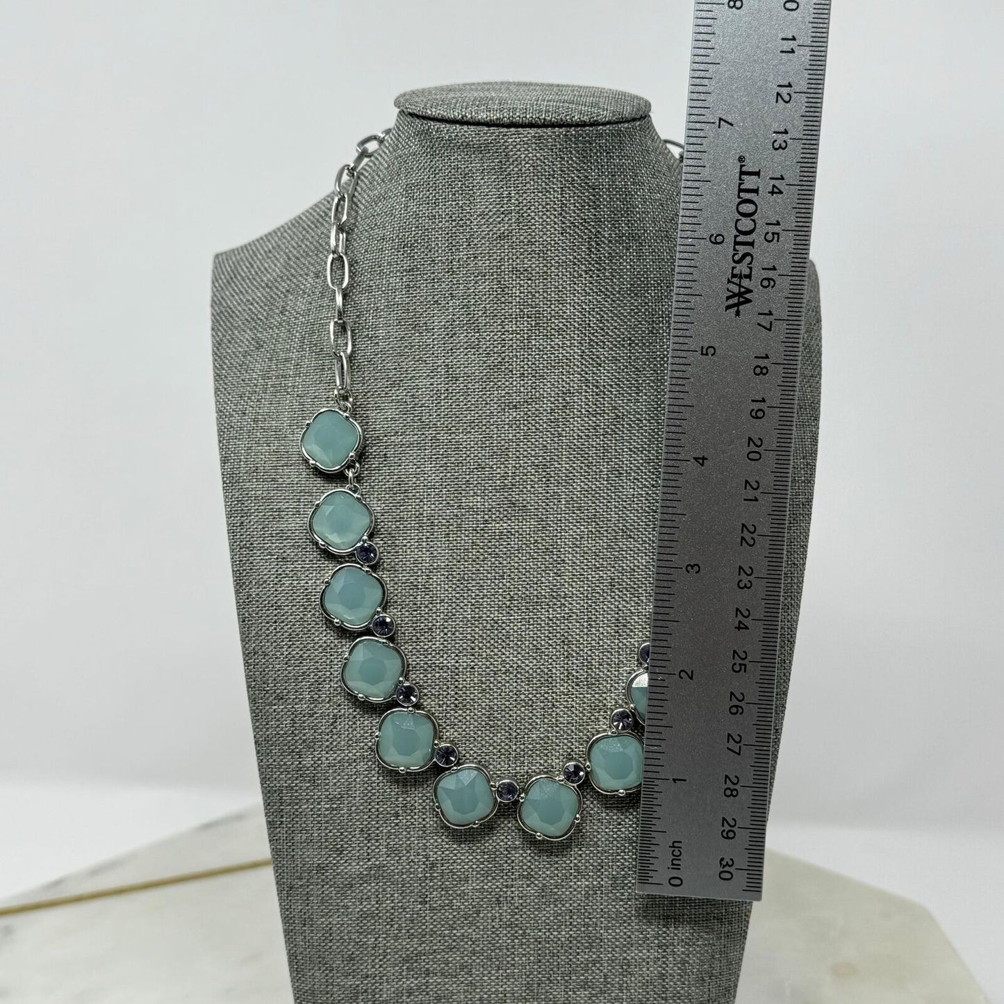 Lia Sophia Necklace Stormy Blue Rhinestone Bib Accent Necklace Faceted Elegant 18”