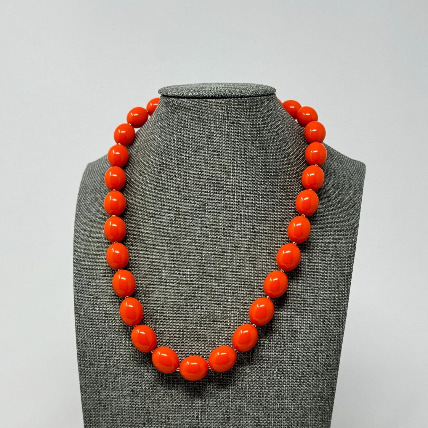 Orange Bib Necklace Large Round Vibrant Uniform Glossy Beads Bold Modern 16”