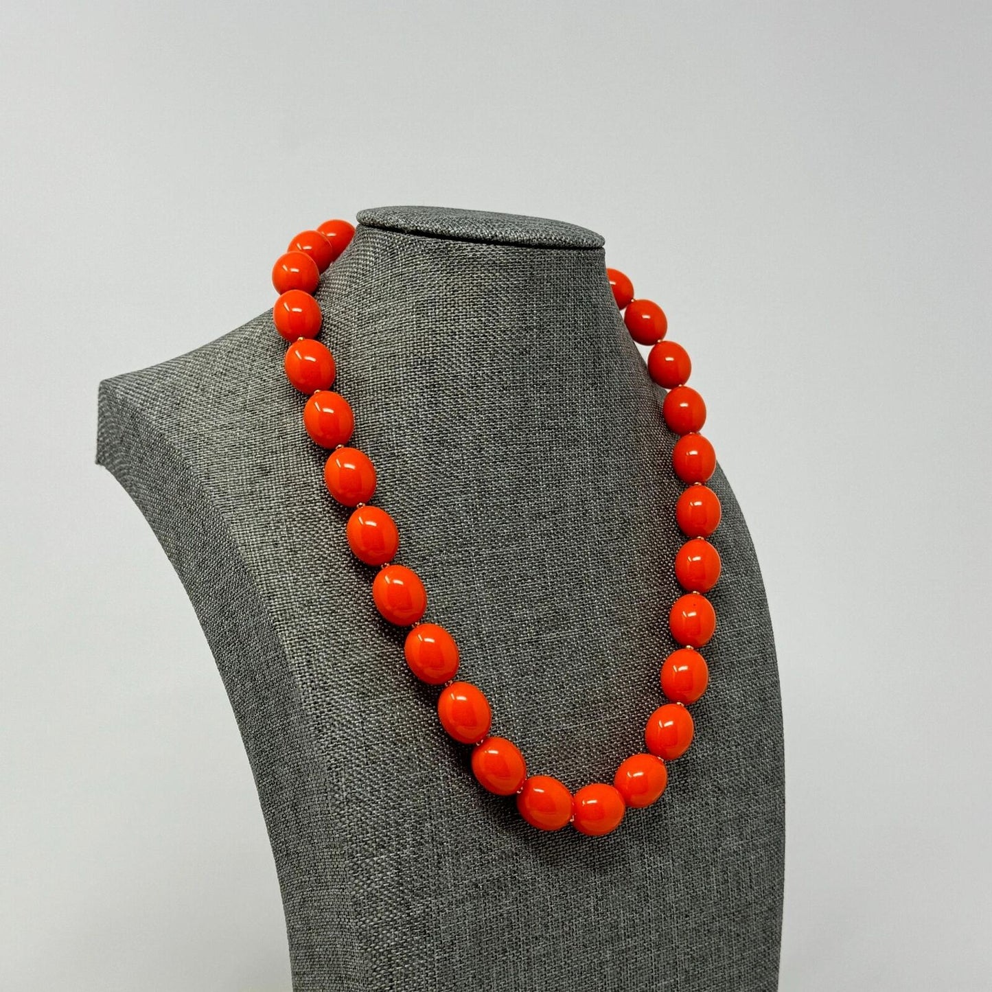 Orange Bib Necklace Large Round Vibrant Uniform Glossy Beads Bold Modern 16”