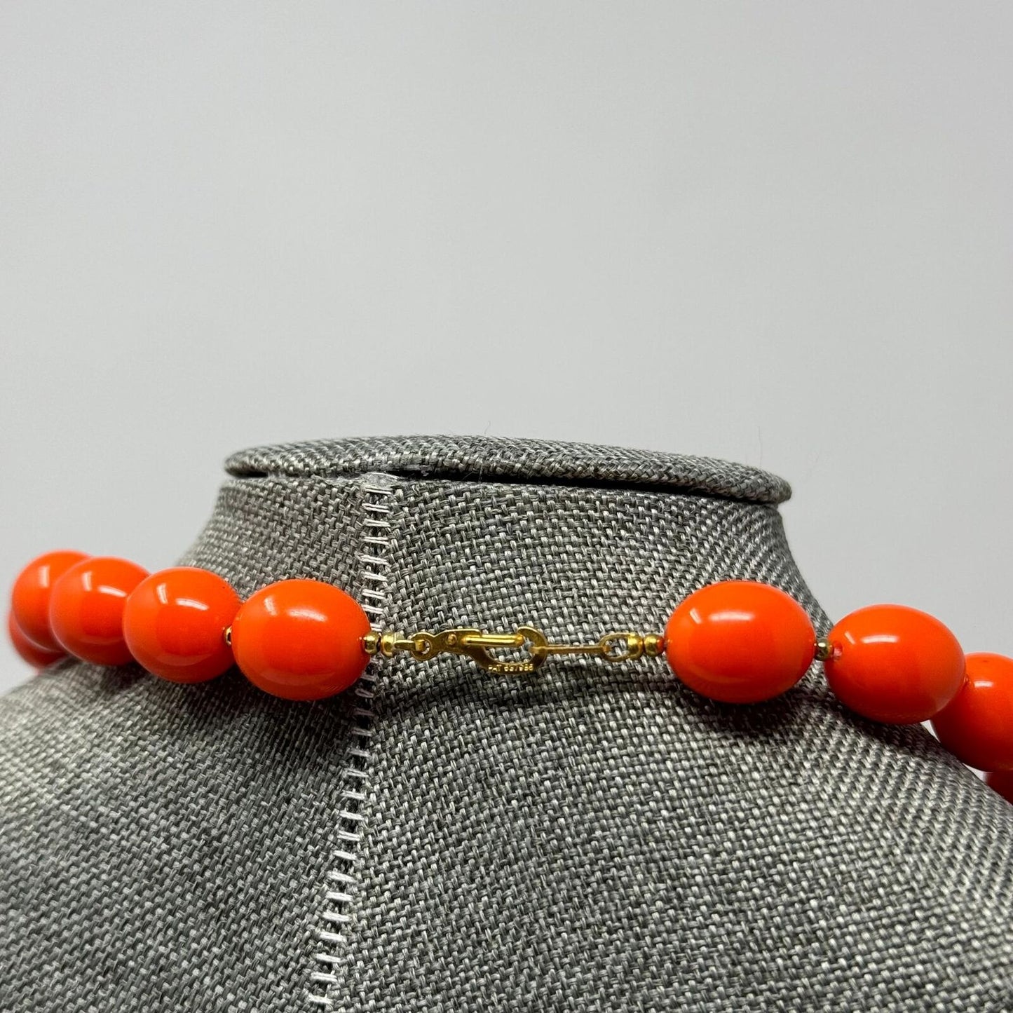Orange Bib Necklace Large Round Vibrant Uniform Glossy Beads Bold Modern 16”