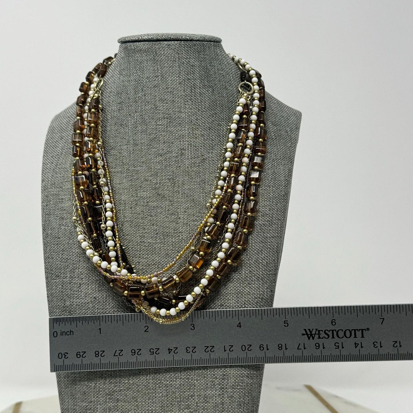 Premier Designs Multi-Layer Beaded Necklace Textured Sophisticated Earthy Tones 27”