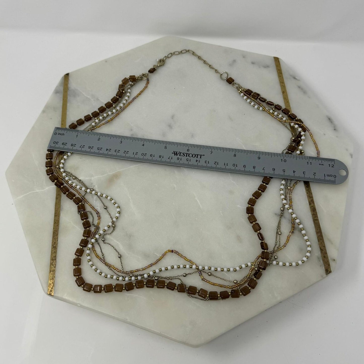 Premier Designs Multi-Layer Beaded Necklace Textured Sophisticated Earthy Tones 27”
