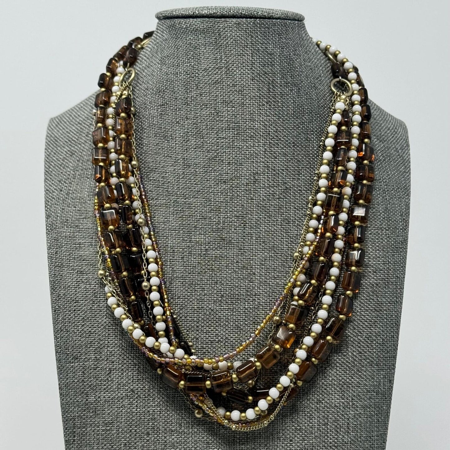 Premier Designs Multi-Layer Beaded Necklace Textured Sophisticated Earthy Tones 27”