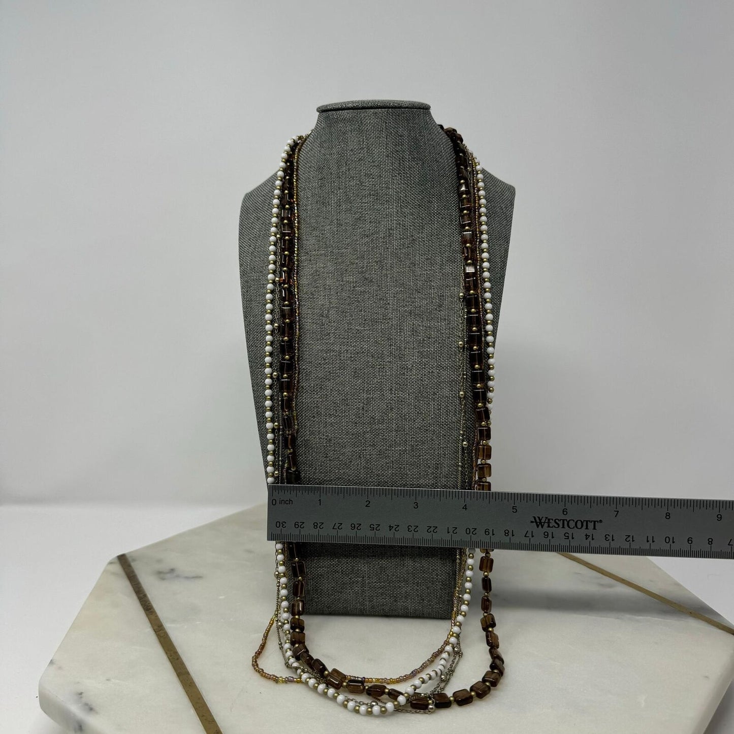 Premier Designs Multi-Layer Beaded Necklace Textured Sophisticated Earthy Tones 27”