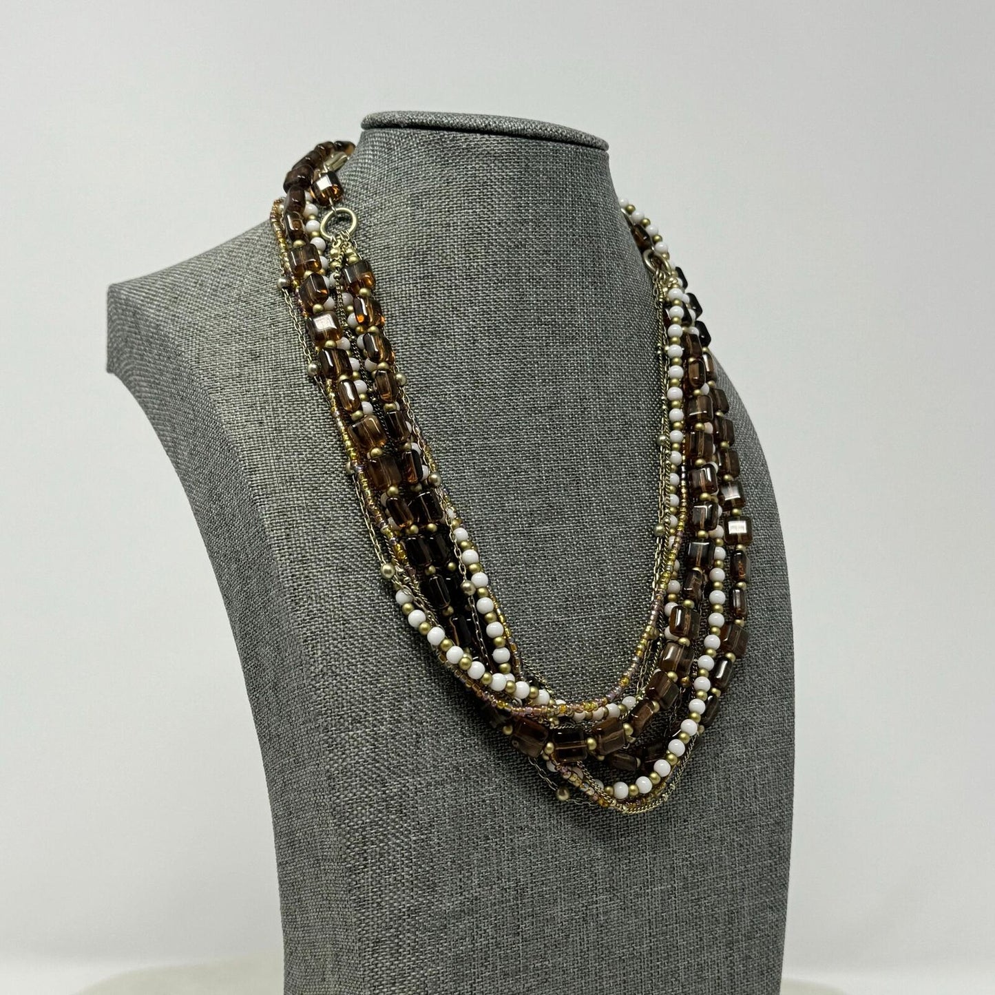 Premier Designs Multi-Layer Beaded Necklace Textured Sophisticated Earthy Tones 27”