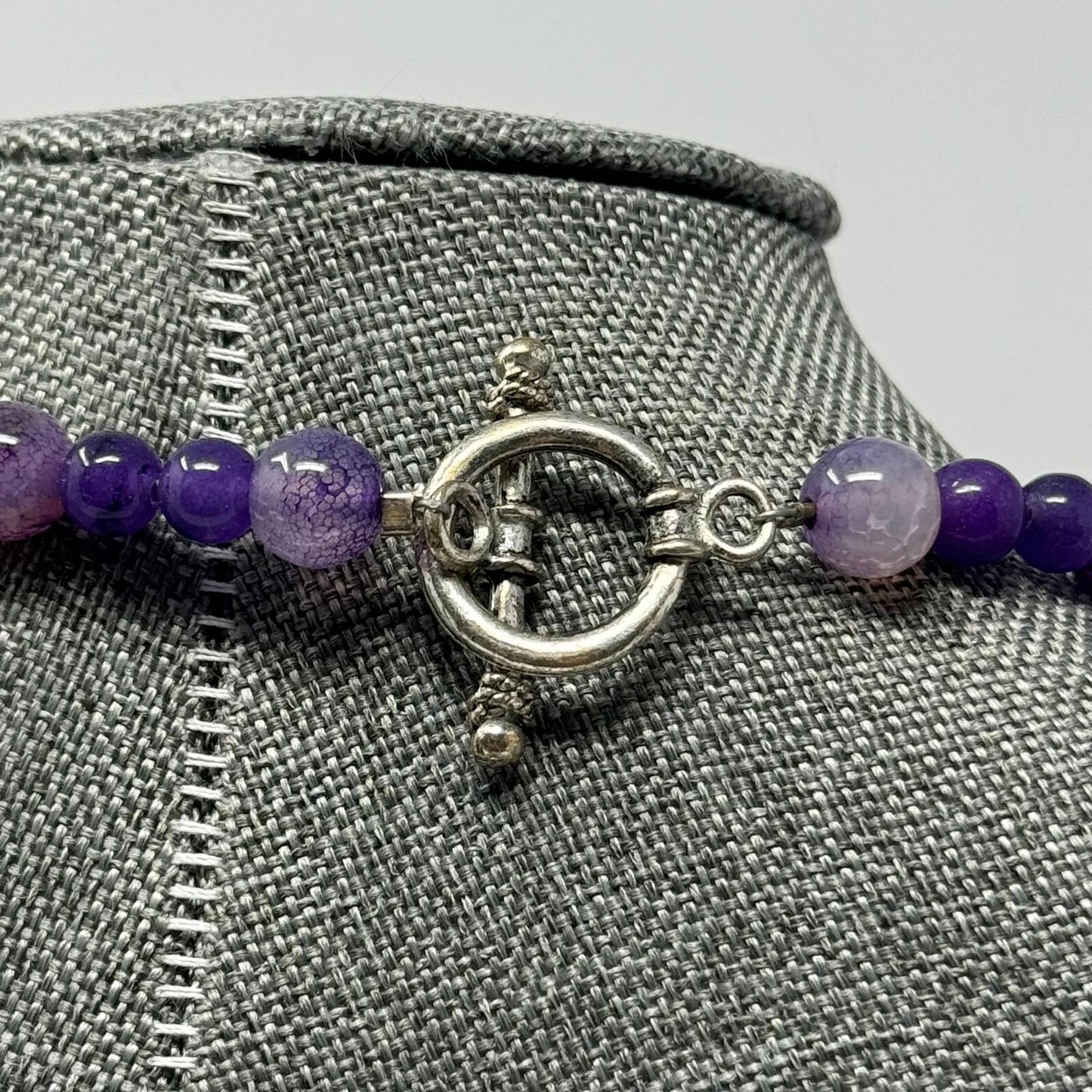 Purple Beaded Bib Necklace Cyndrical, Round, Multi Shade Smooth Glass Beads Elegant 20”