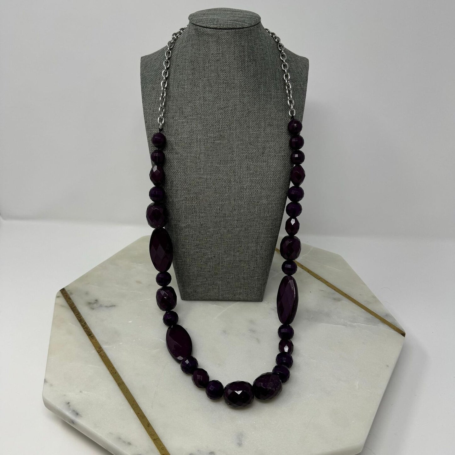 Purple Beaded Fashion Necklace Faceted Sparkle Accent Beads Chain Elegant Chic