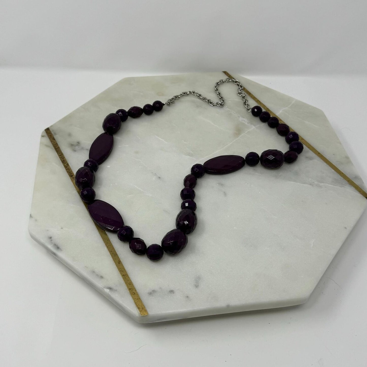 Purple Beaded Fashion Necklace Faceted Sparkle Accent Beads Chain Elegant Chic