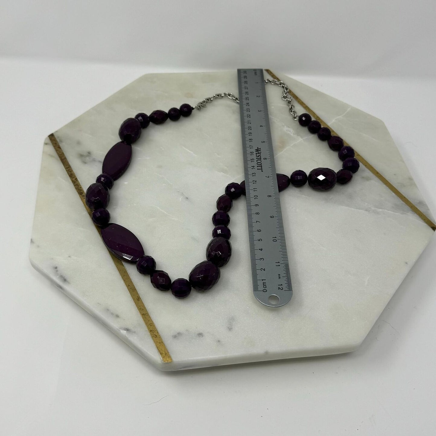 Purple Beaded Fashion Necklace Faceted Sparkle Accent Beads Chain Elegant Chic