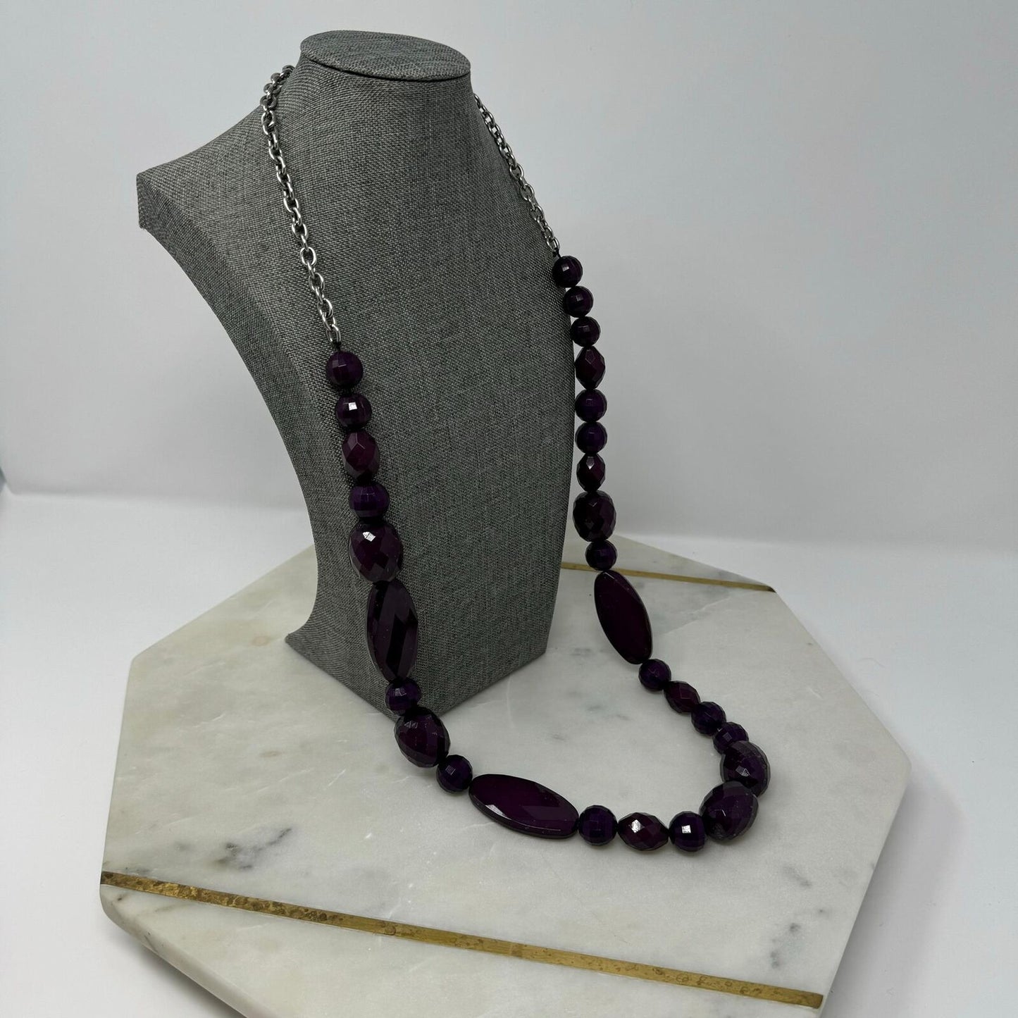 Purple Beaded Fashion Necklace Faceted Sparkle Accent Beads Chain Elegant Chic