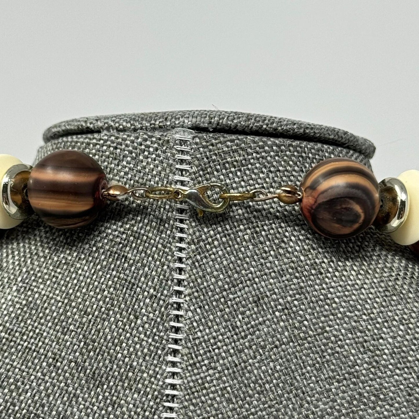 Brown Beaded Necklace Rustic Earthy Design Ivory Disc Accent Natural Boho Tribal 16”