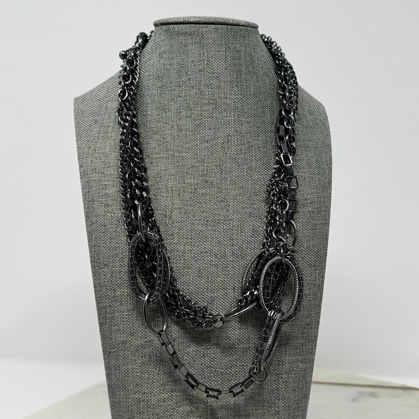 Premier Designs Black Layered Chain Statement Necklace Bold Edgy Sleek Modern 40”