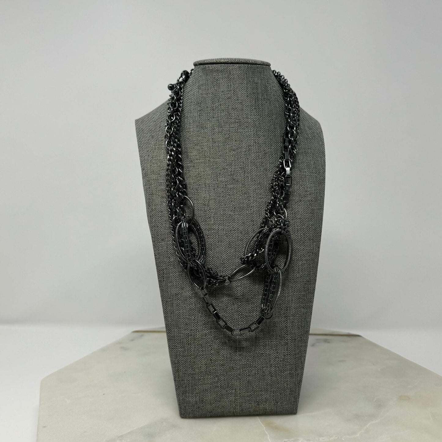 Premier Designs Black Layered Chain Statement Necklace Bold Edgy Sleek Modern 40”