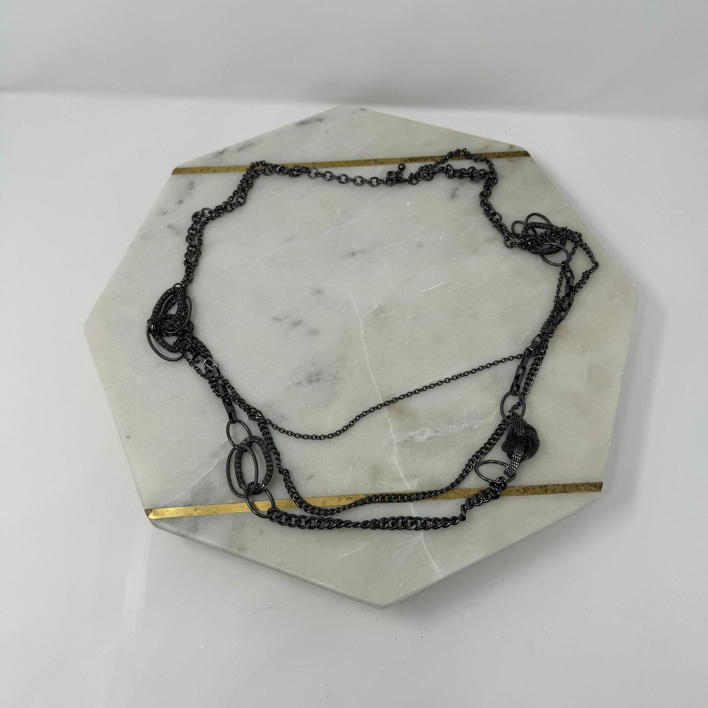 Premier Designs Black Layered Chain Statement Necklace Bold Edgy Sleek Modern 40”
