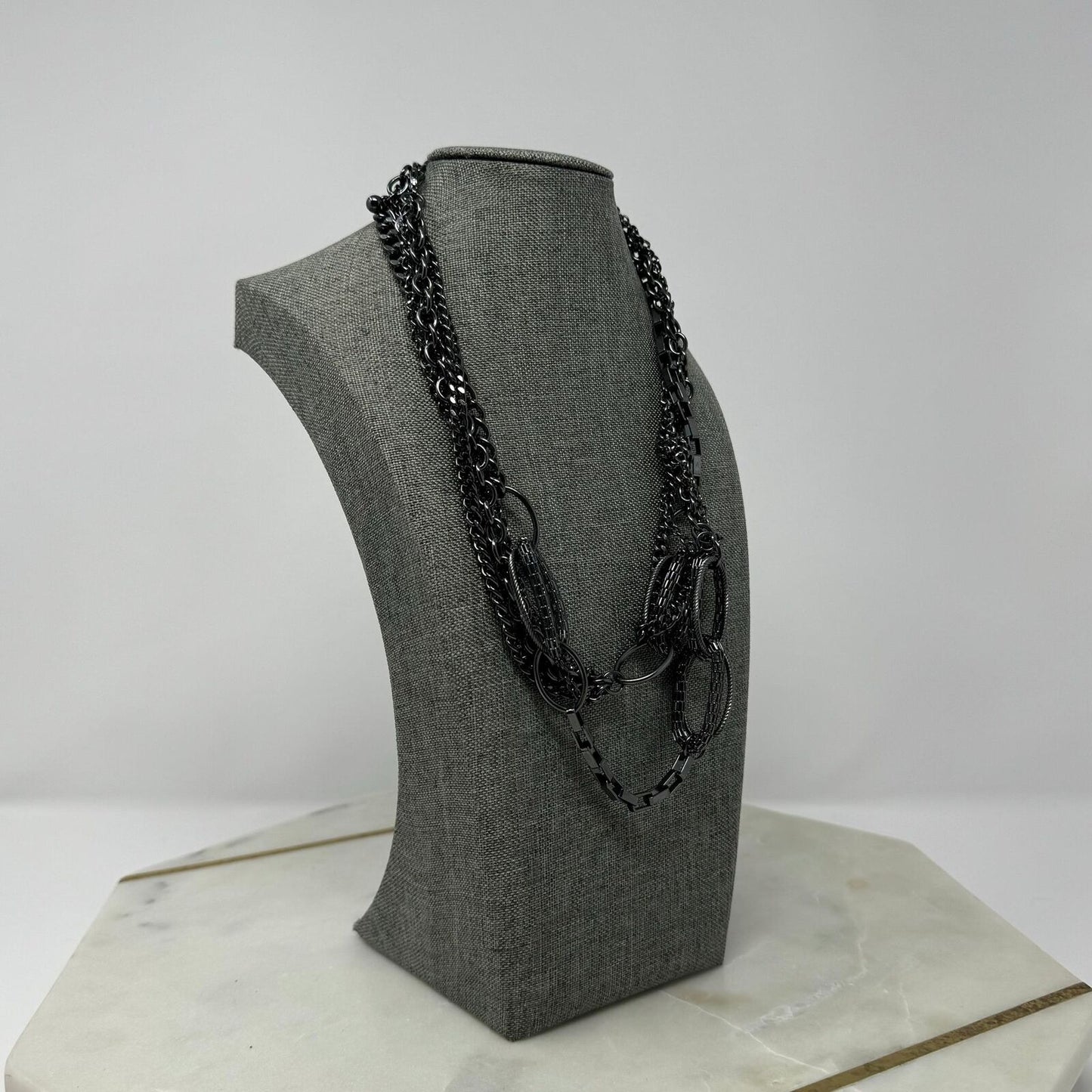 Premier Designs Black Layered Chain Statement Necklace Bold Edgy Sleek Modern 40”