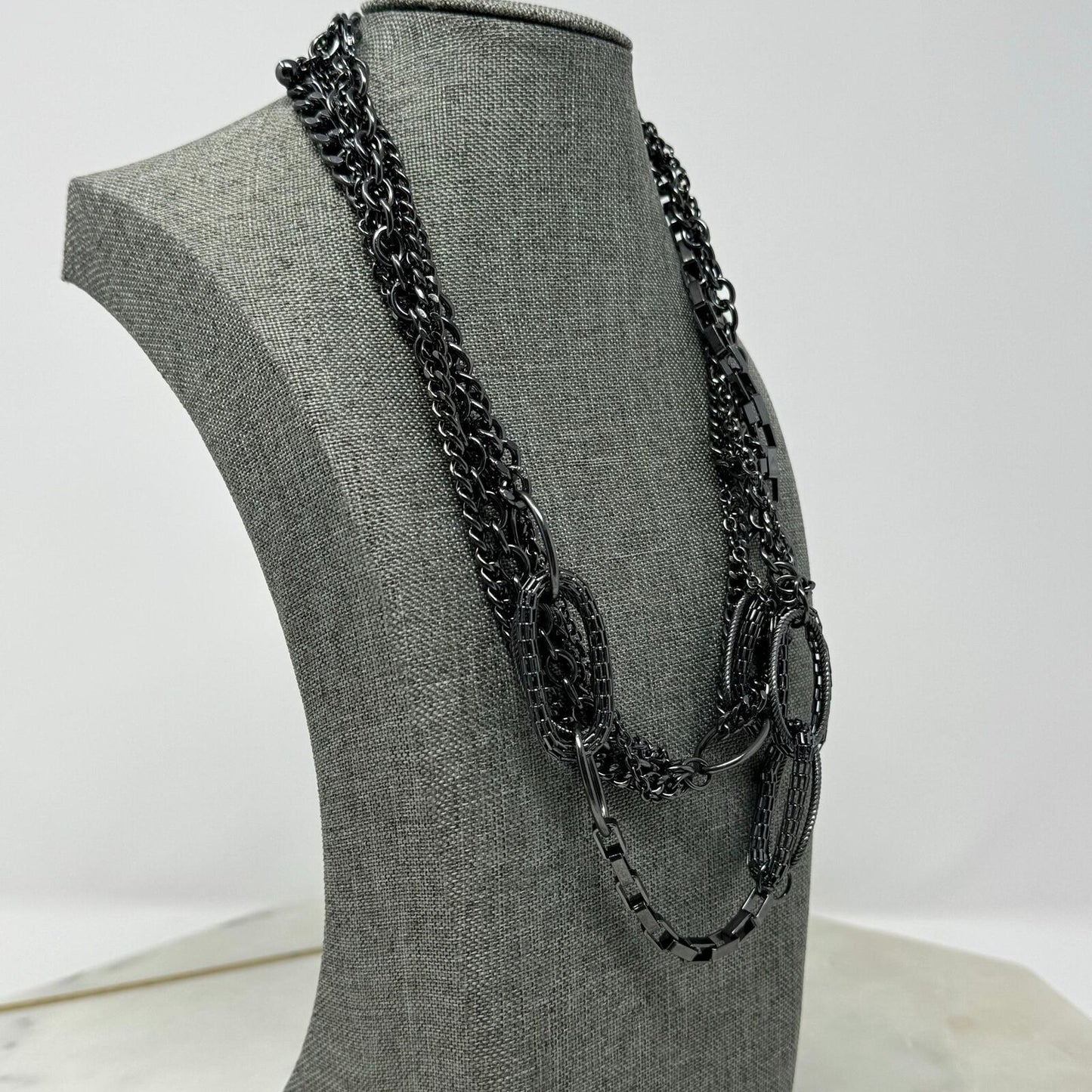 Premier Designs Black Layered Chain Statement Necklace Bold Edgy Sleek Modern 40”