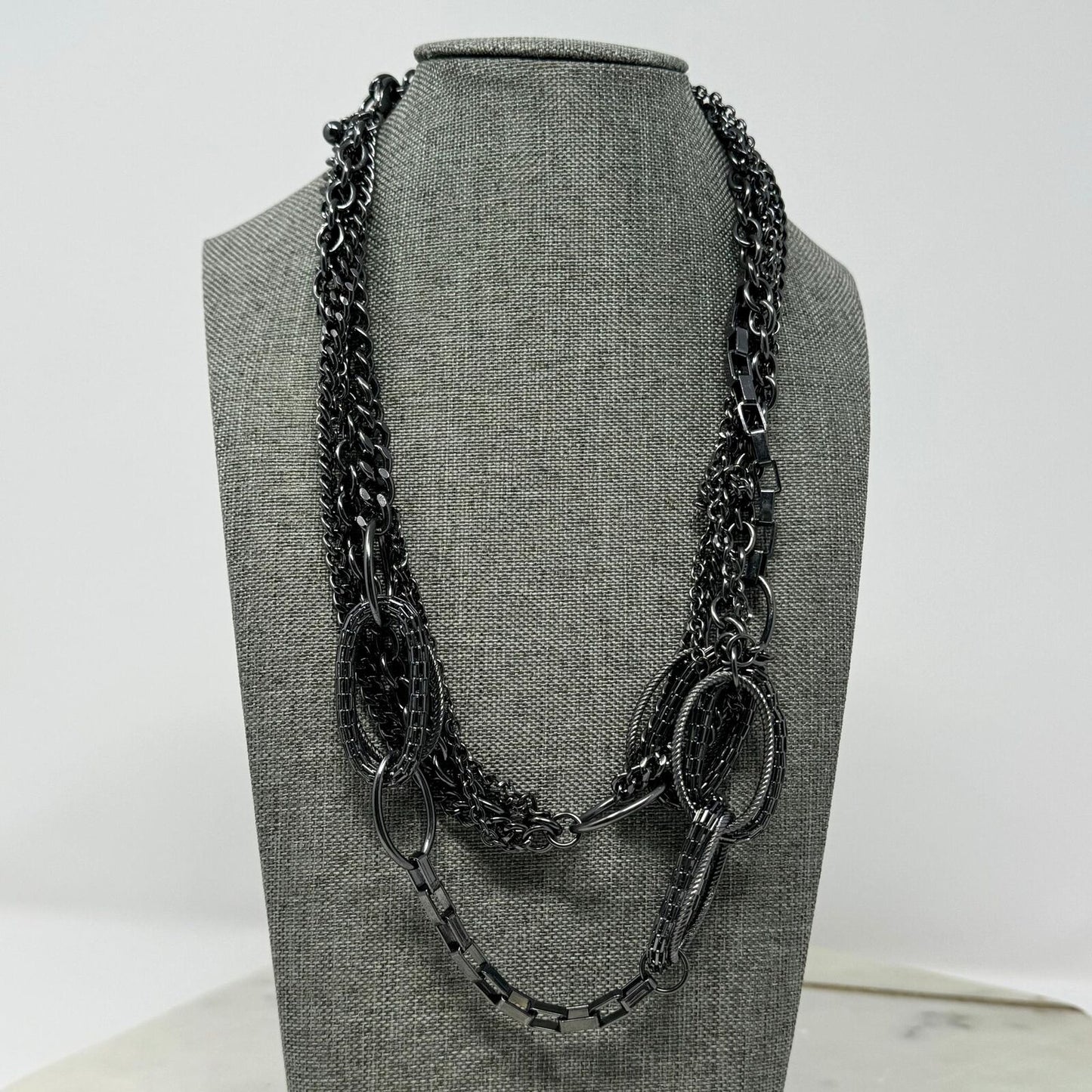 Premier Designs Black Layered Chain Statement Necklace Bold Edgy Sleek Modern 40”