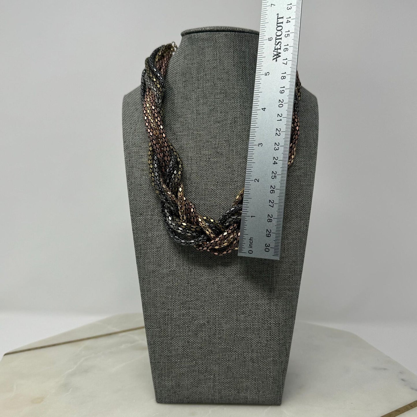 Metallic Layered Braid Chain Statement Necklace Bold Textured Copper Gold 18”