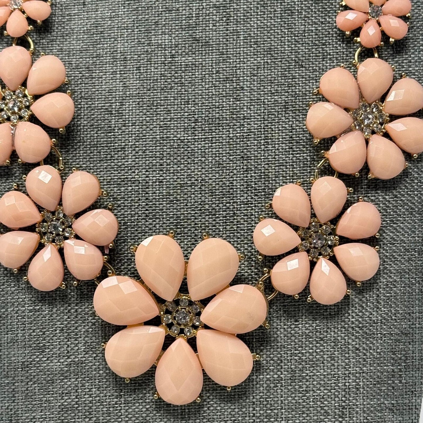 Pink Flower Statement Necklace Faceted Petal Rhinestone Elegant 16”