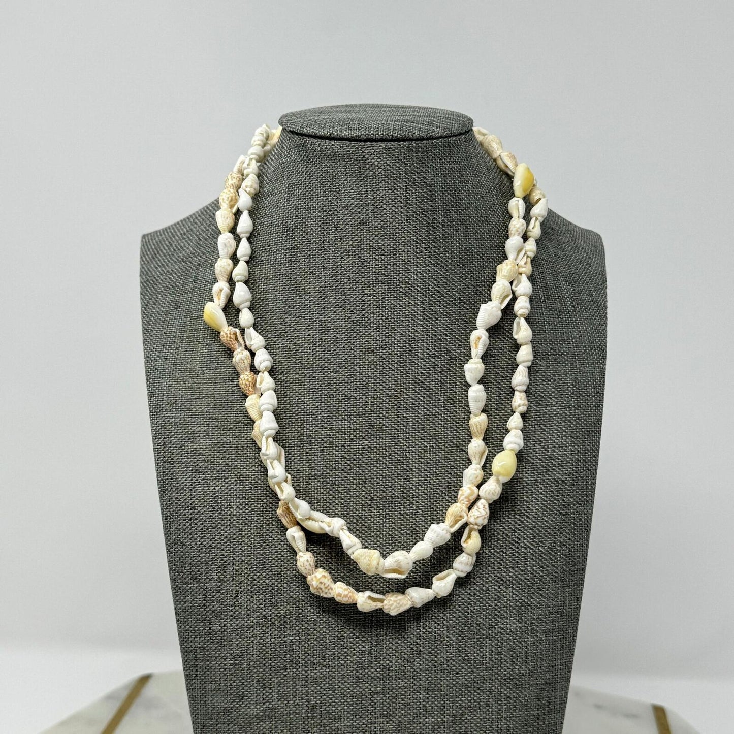 Beach Shell Necklace Natural Mini Shell Beads Simple Layered Boho Island Chic 32”