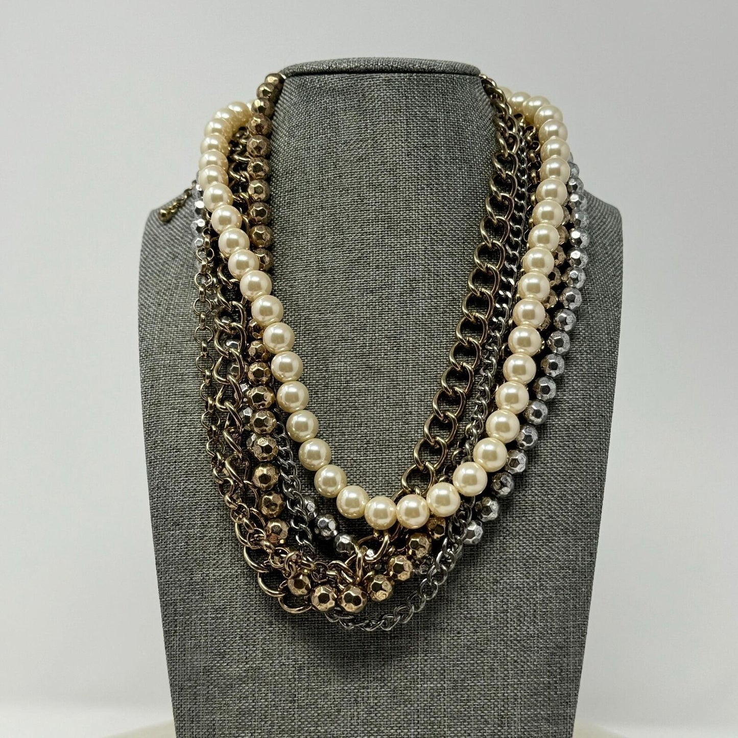Premier Designs Pearl Chain Layer Necklace Shimmer Beaded Accents Rustic Bold