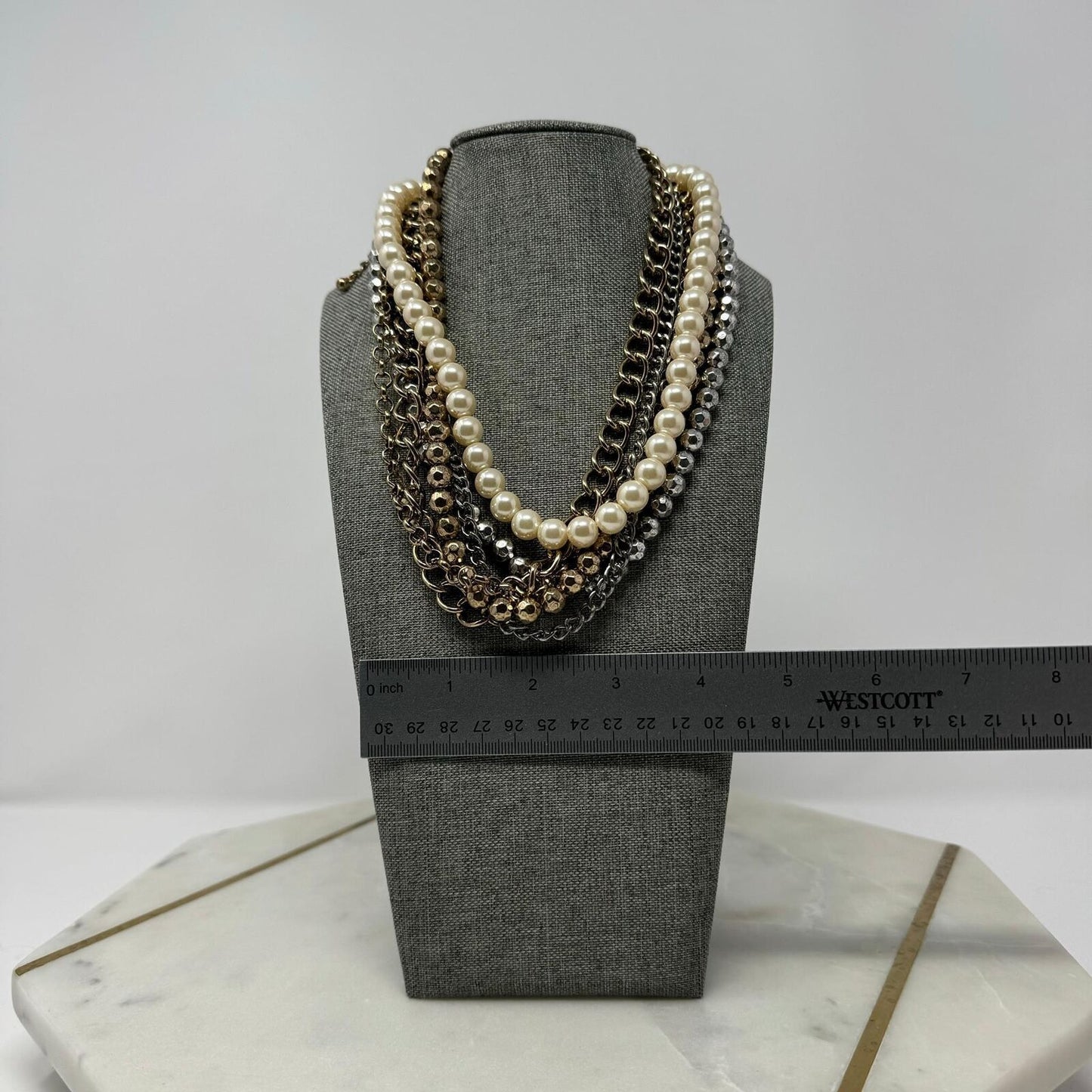 Premier Designs Pearl Chain Layer Necklace Shimmer Beaded Accents Rustic Bold