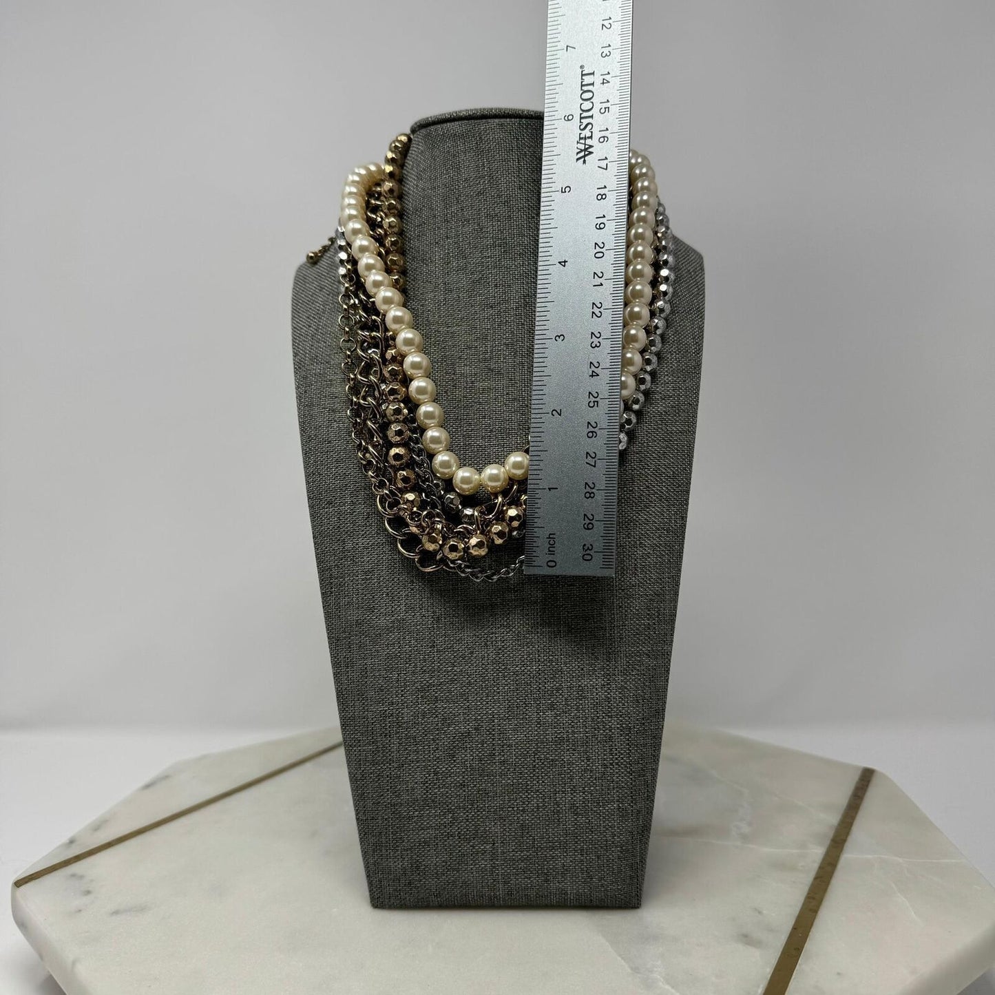 Premier Designs Pearl Chain Layer Necklace Shimmer Beaded Accents Rustic Bold
