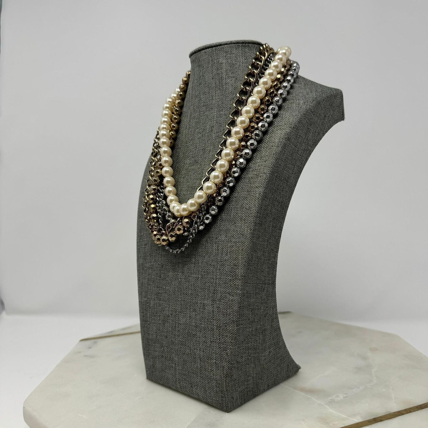 Premier Designs Pearl Chain Layer Necklace Shimmer Beaded Accents Rustic Bold