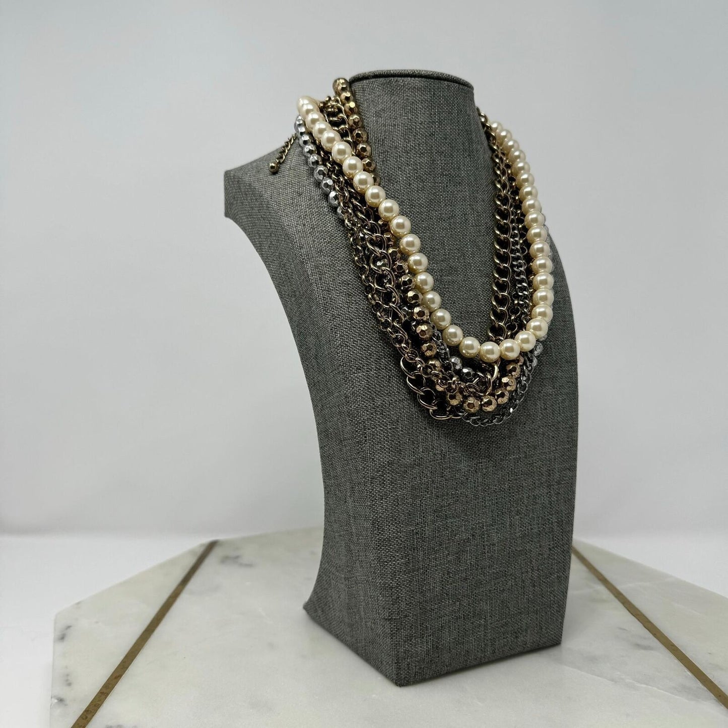 Premier Designs Pearl Chain Layer Necklace Shimmer Beaded Accents Rustic Bold