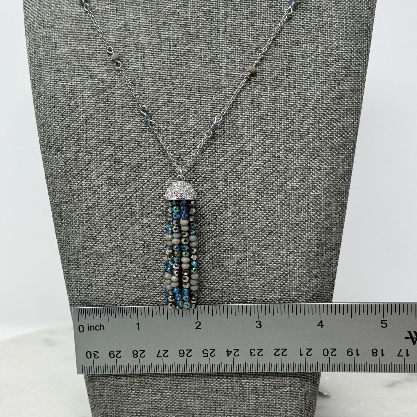 Ann Taylor Blue Jellyfish Tassel Statement Necklace Silver Accent Shimmer Chic