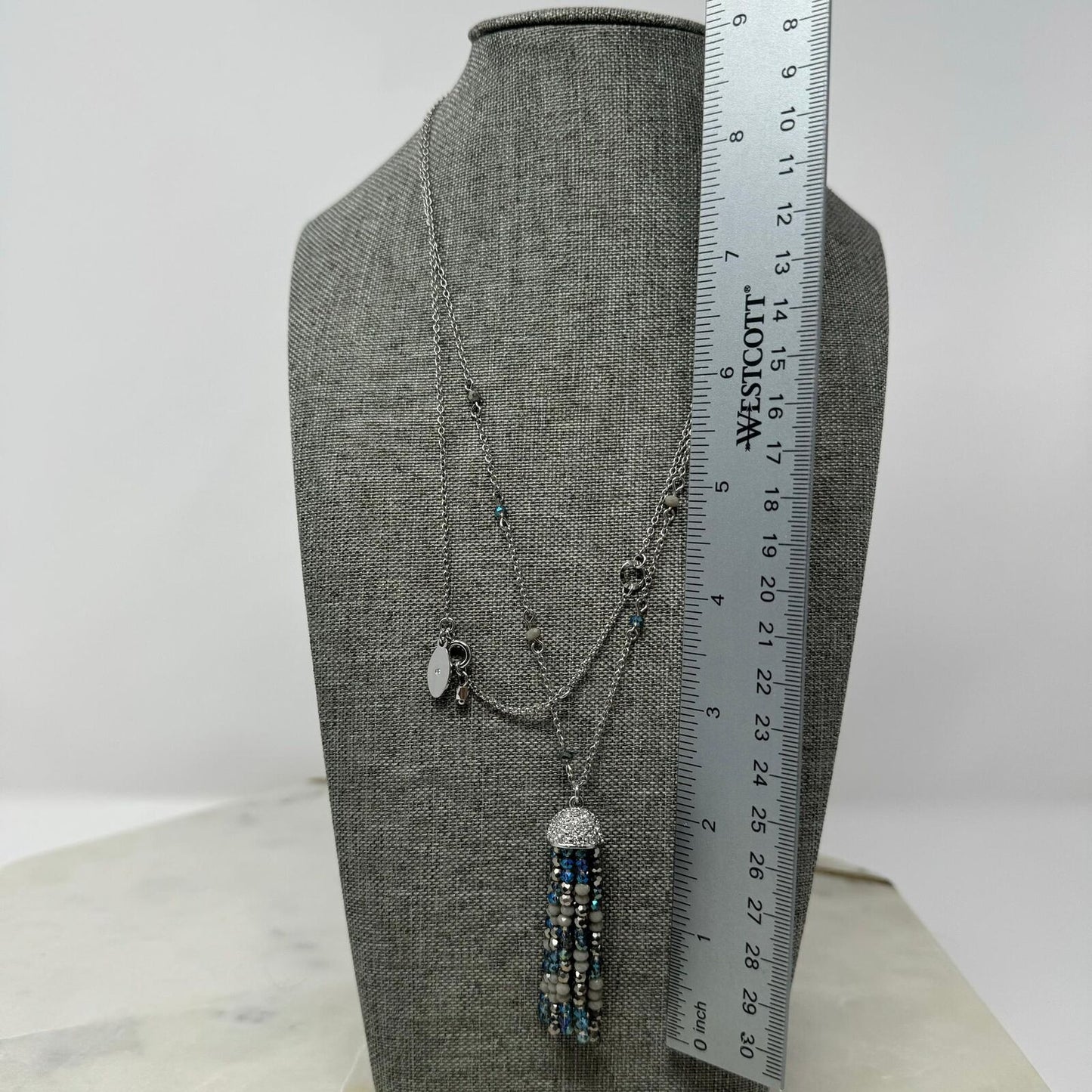 Ann Taylor Blue Jellyfish Tassel Statement Necklace Silver Accent Shimmer Chic