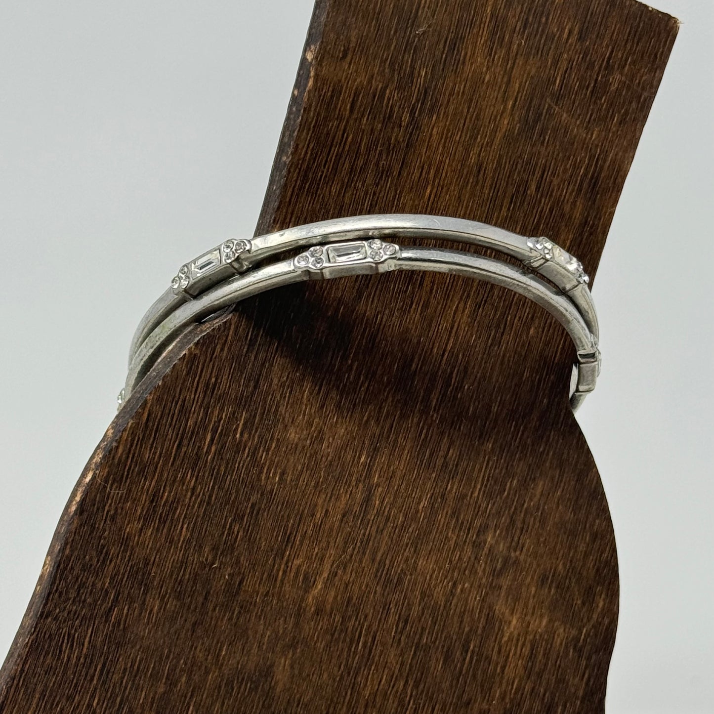Bracelet Rhinestone Inlay Silver Tone Metal Bangle Bangle Set 7.75 in Fashion Jewelry