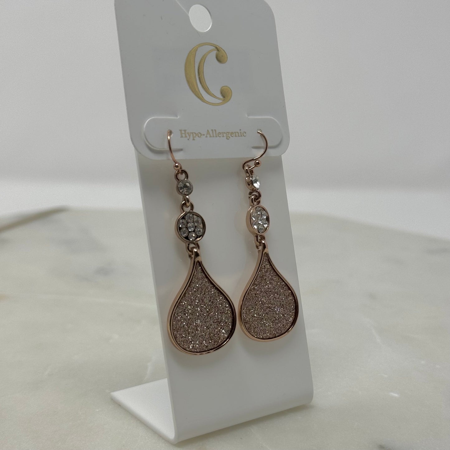 New Charming Charlie Rose Gold Glitter Dangle Hook Earrings
