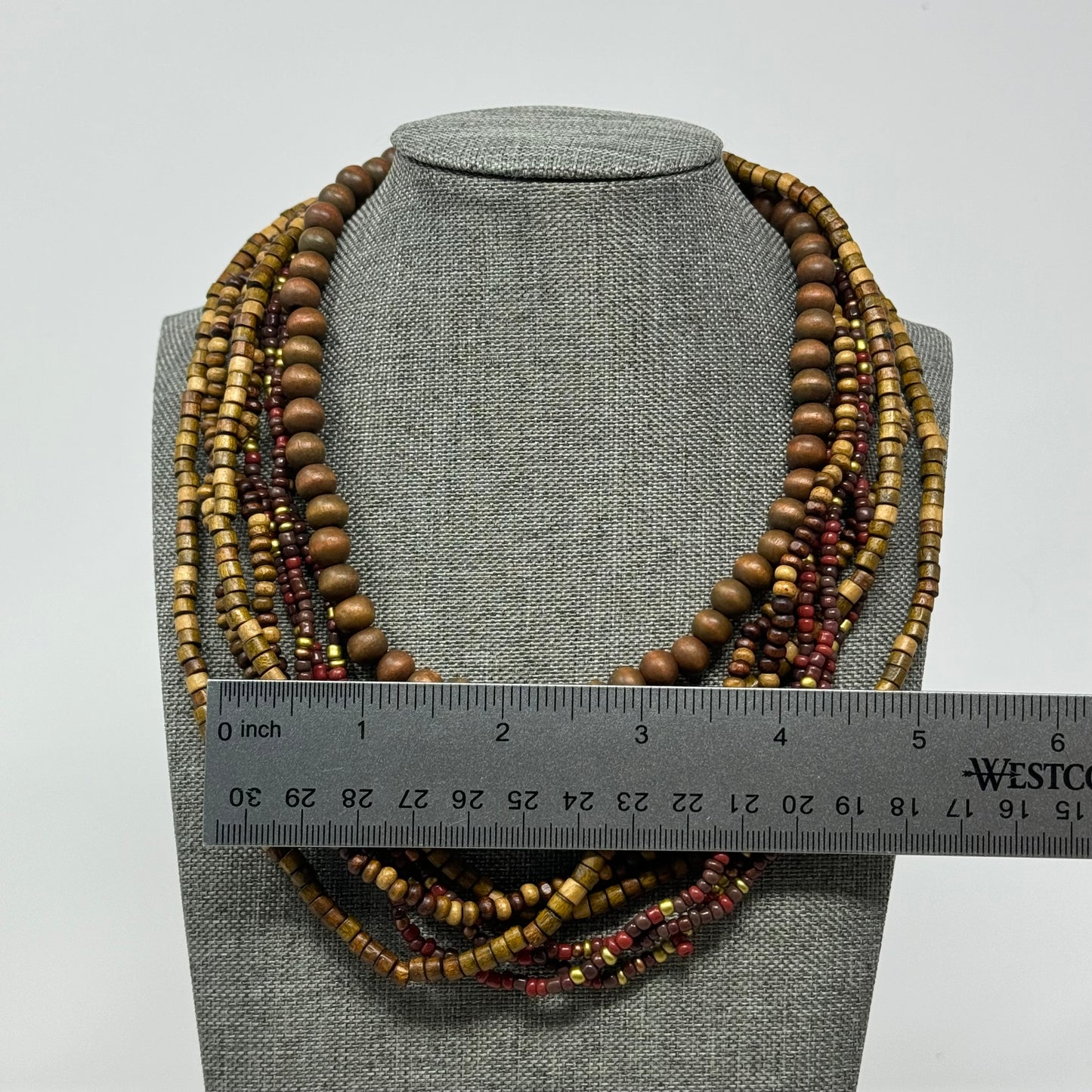 Wooden Bead Statement Necklace Earth Tones Artisan Handmade Multi-Strand Boho Jewelry