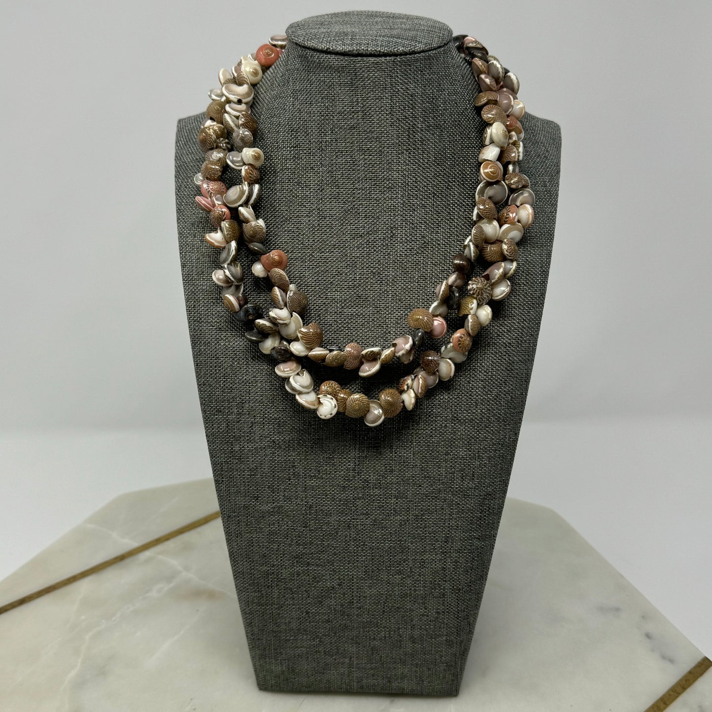 Boho Multi-Strand Shell Necklace Natural & Pink Tones - Handmade Beach Statement Jewelry